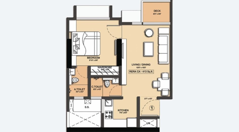 Dotom-sapphire-1BHK-413-Unit-Plan