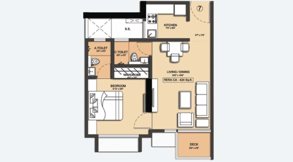 Dotom-sapphire-1BHK-424-Unit-Plan