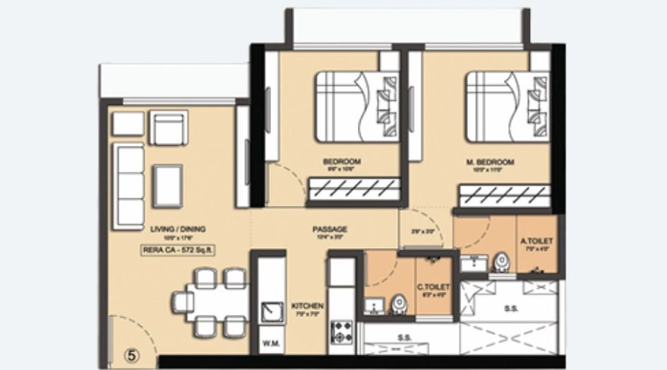 Dotom-sapphire-2BHK-572sqft-Unit-Plan