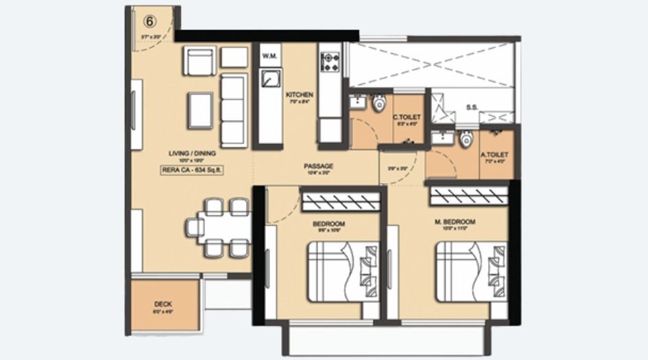 Dotom-sapphire-2BHK-634sqft-unit-plan